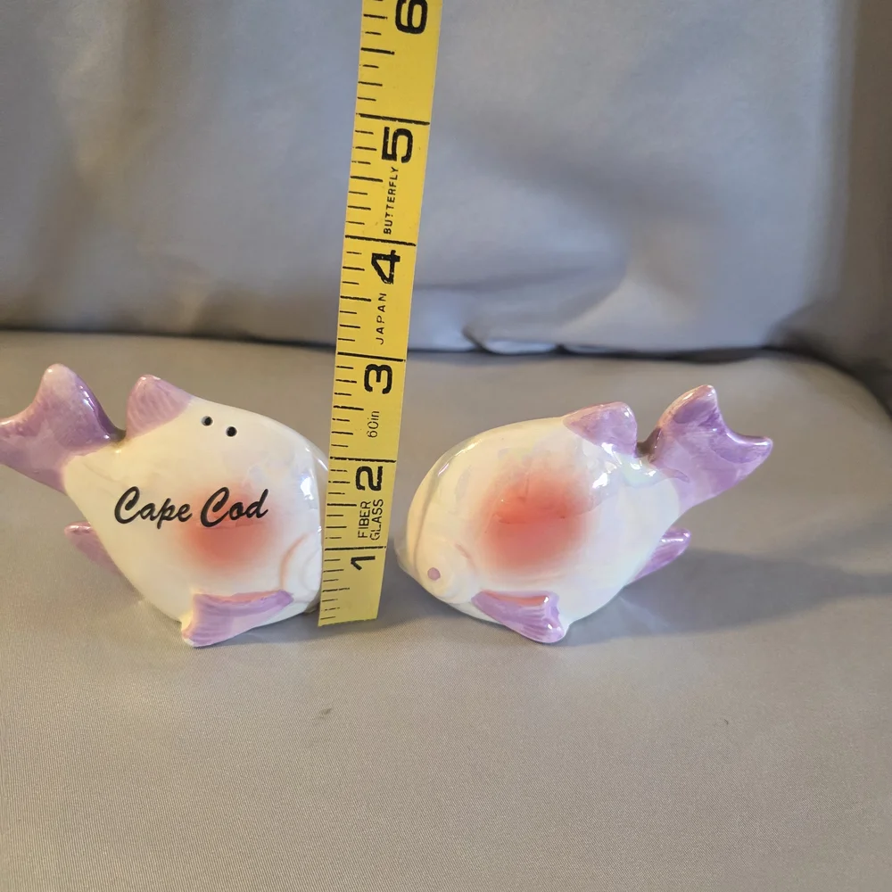 Cape Cod Fish Salt and Pepper Shakers - Purple and White